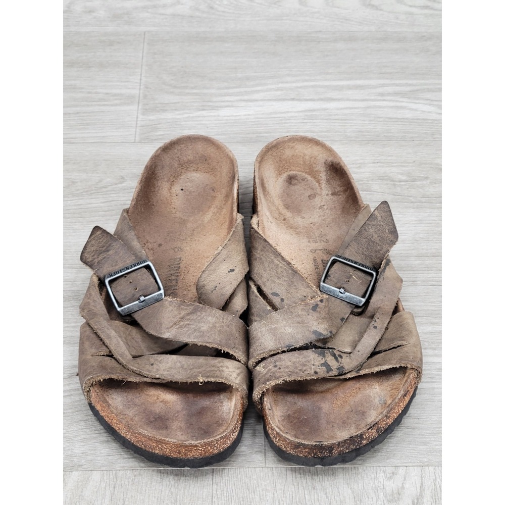 Birkenstock Lugano Faded Khaki Oiled Leather Sandals EU 42 Regular Men's 9